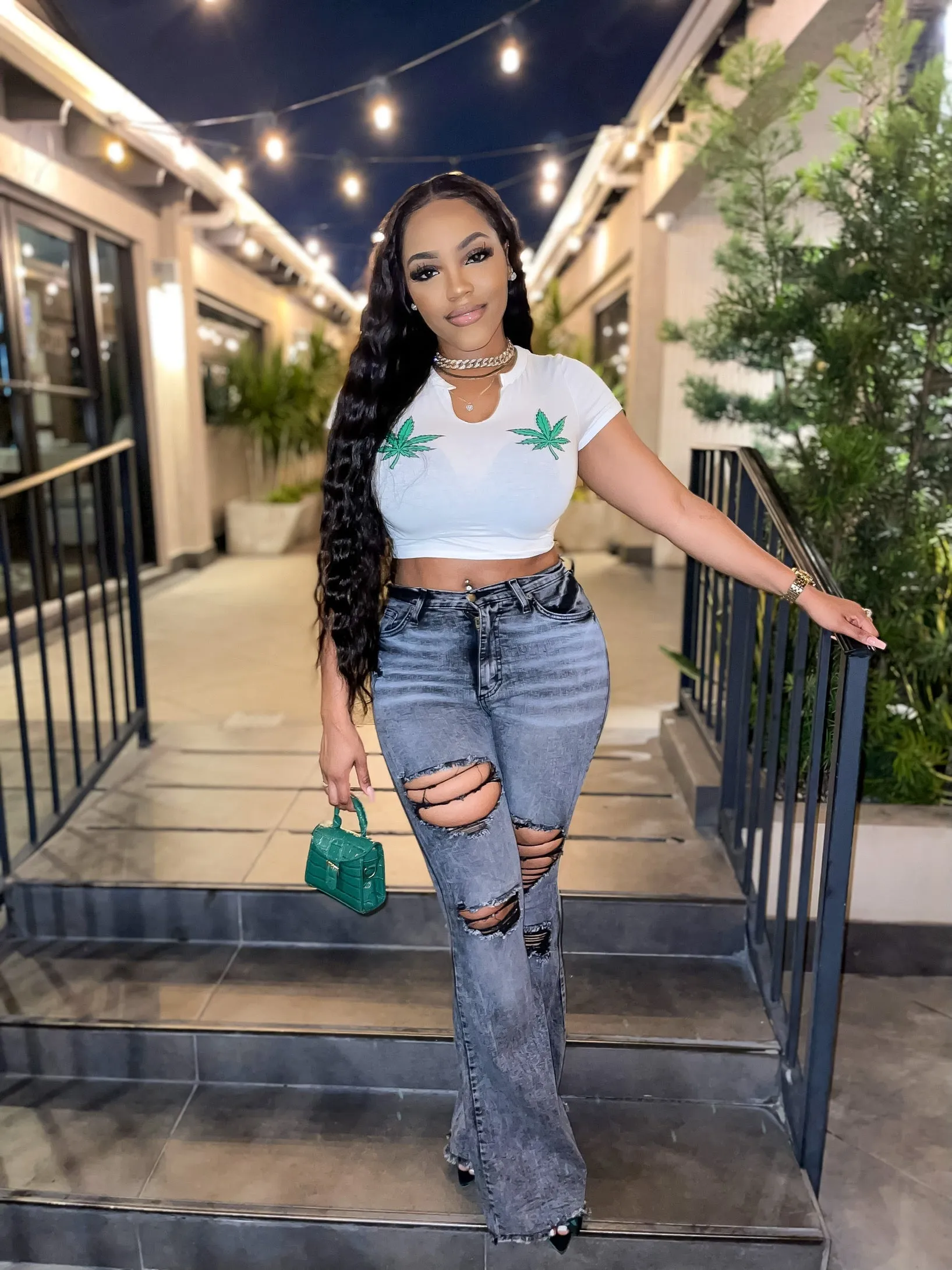 Acid Wash Bell Pants