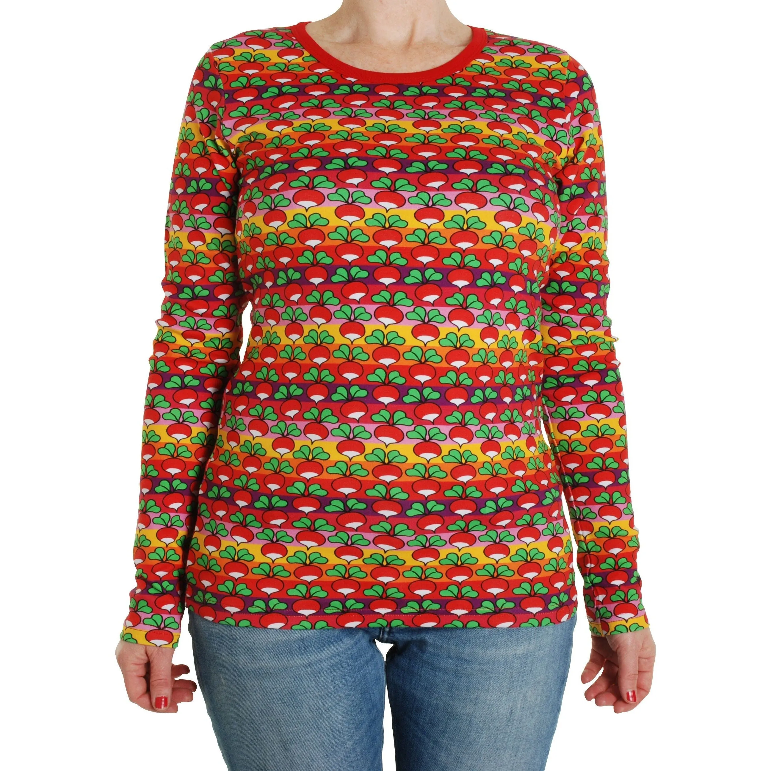 Adult's Radish Stripe - Poppy Red Long Sleeve Shirt