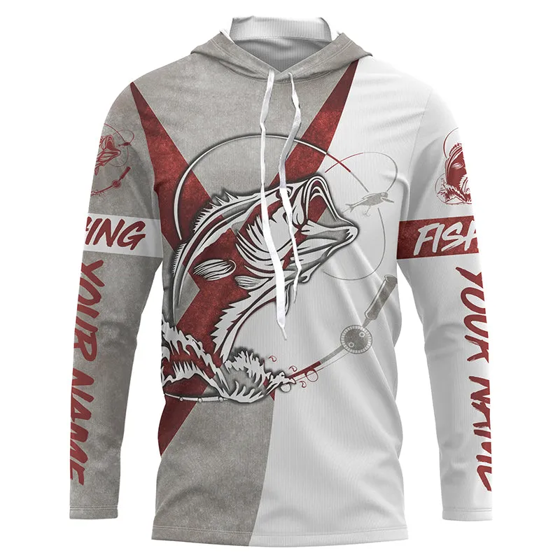 Alabama Flag Bass Fishing Custom Long Sleeve Fishing Shirts, Alabama Bass Fishing Jerseys IPHW3966