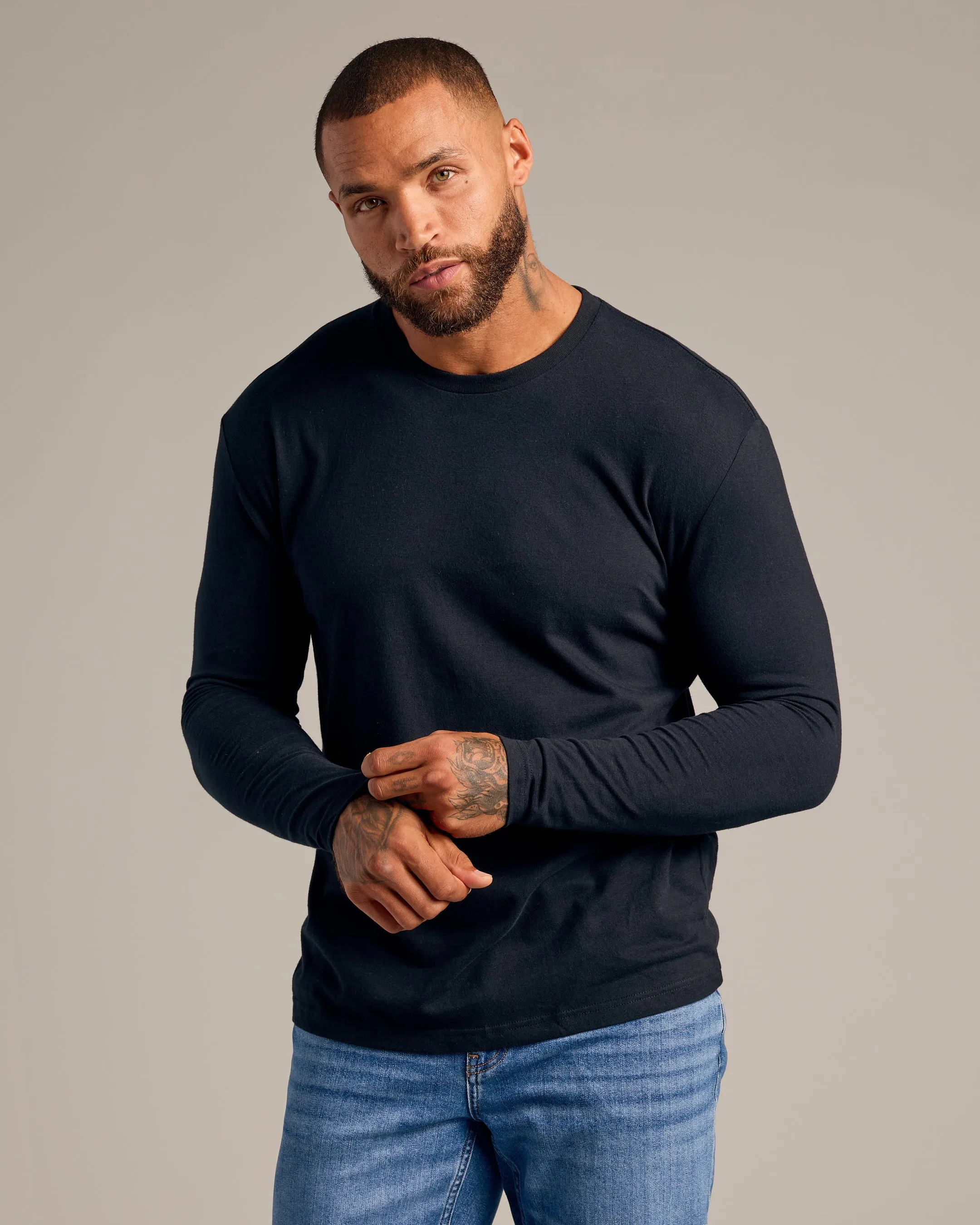 All Black Long Sleeve Crew Neck 6-Pack
