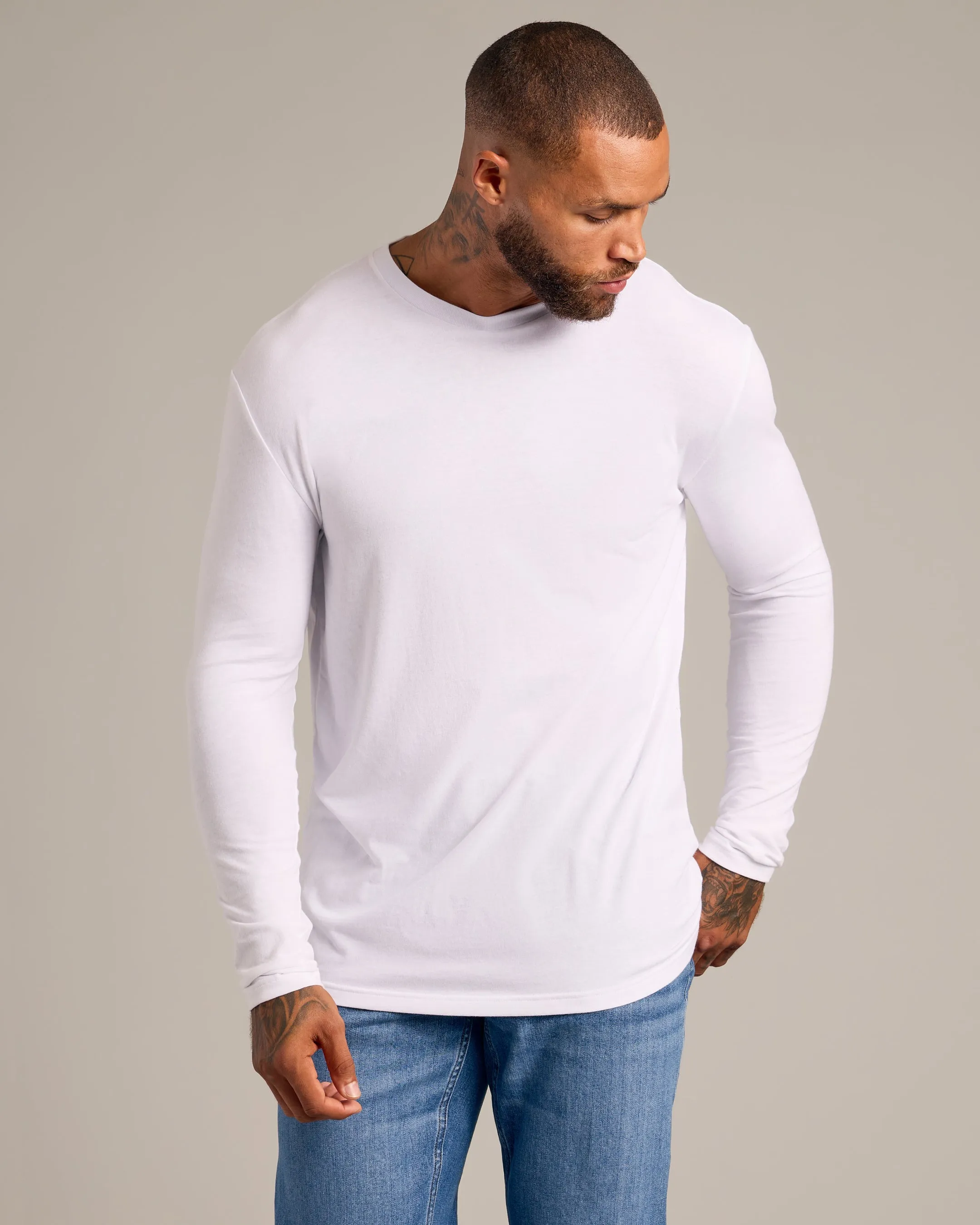All White Long Sleeve Crew Neck 6-Pack