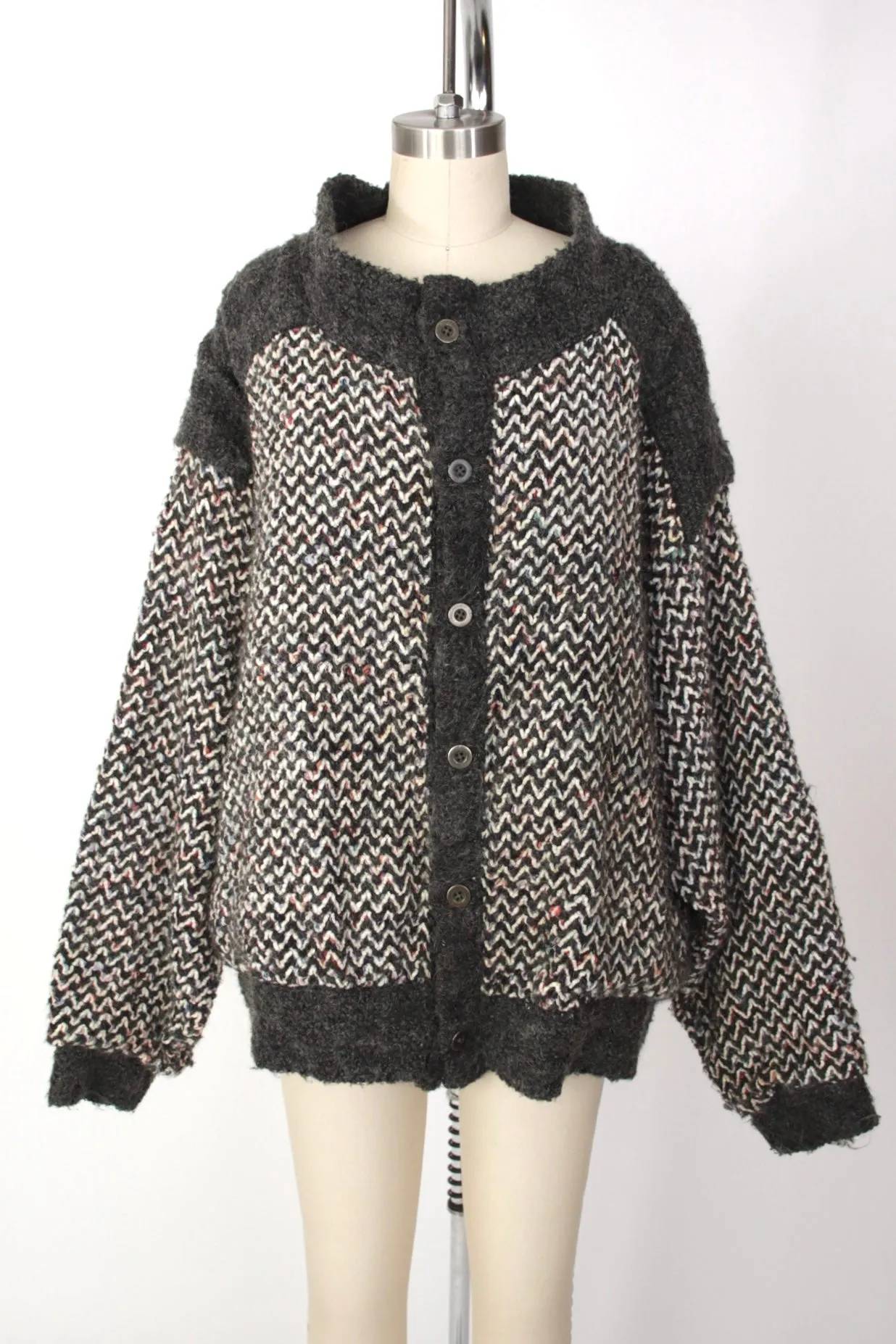 Allen Wah Wool & Chenille Chevron Cardigan