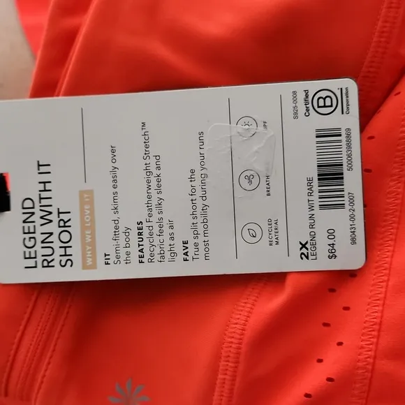 Allyson Felix Athleta RARE Legend Run With It Short in Orange Size 2X SU028
