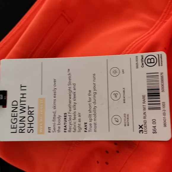 Allyson Felix Athleta RARE Legend Run With It Short in Orange Size 3X SU028