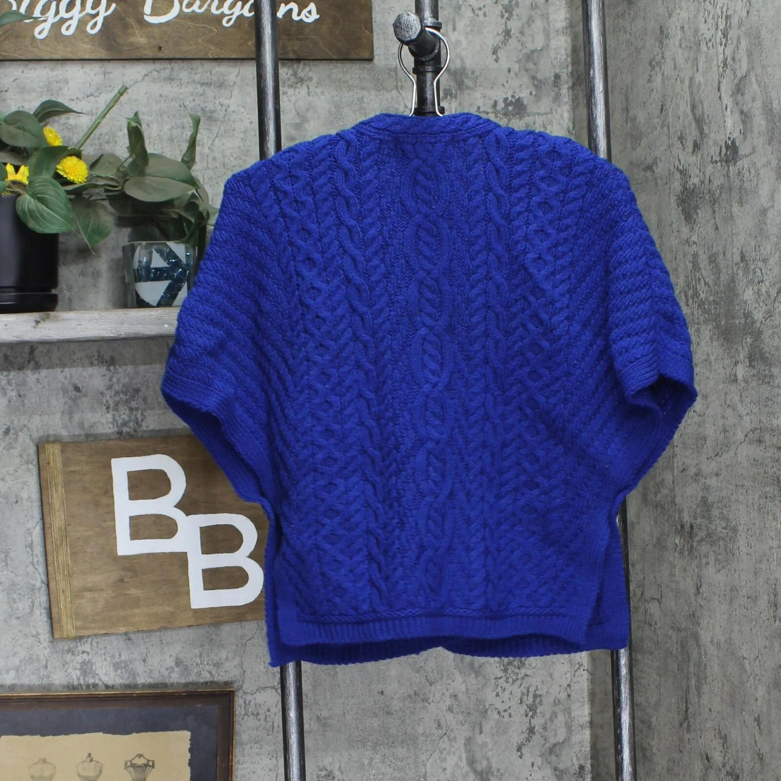Aran Crafts Merino Wool Crew Neck Cape Button Sweater Poncho A290439 Blue S