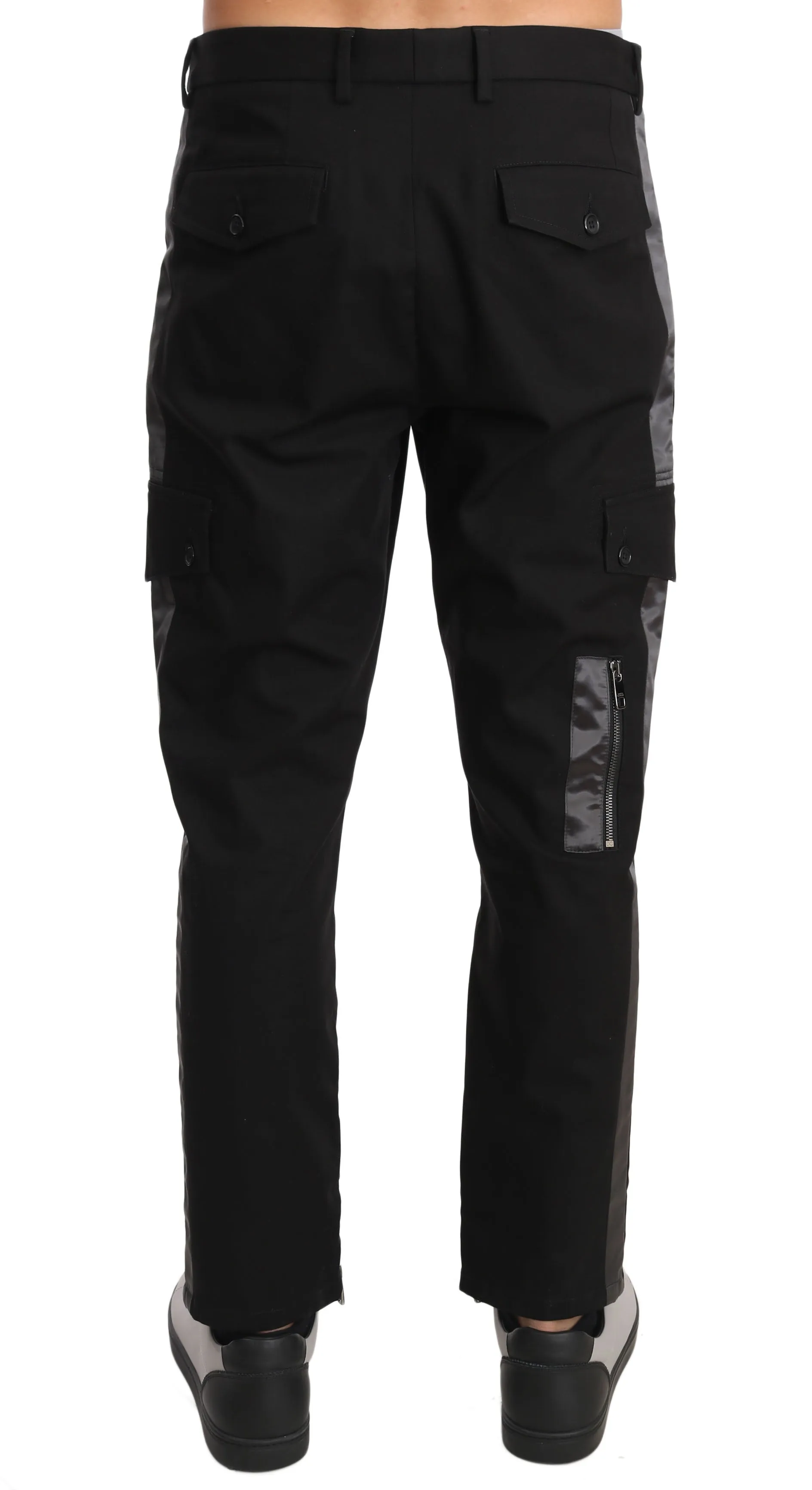 Black Cotton Stretch Zipper Trousers Pants