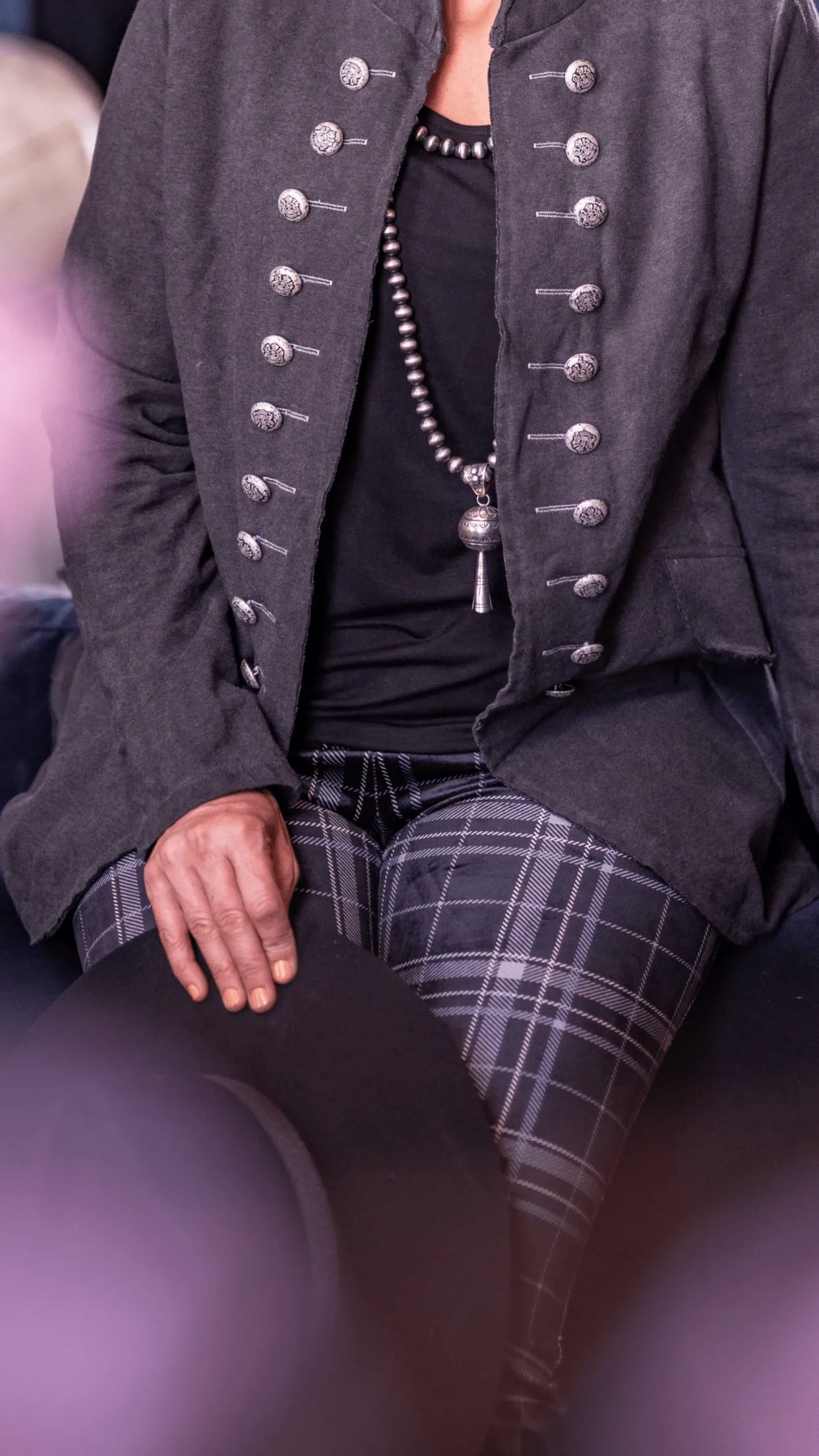 Black Plaid Stretch Pants