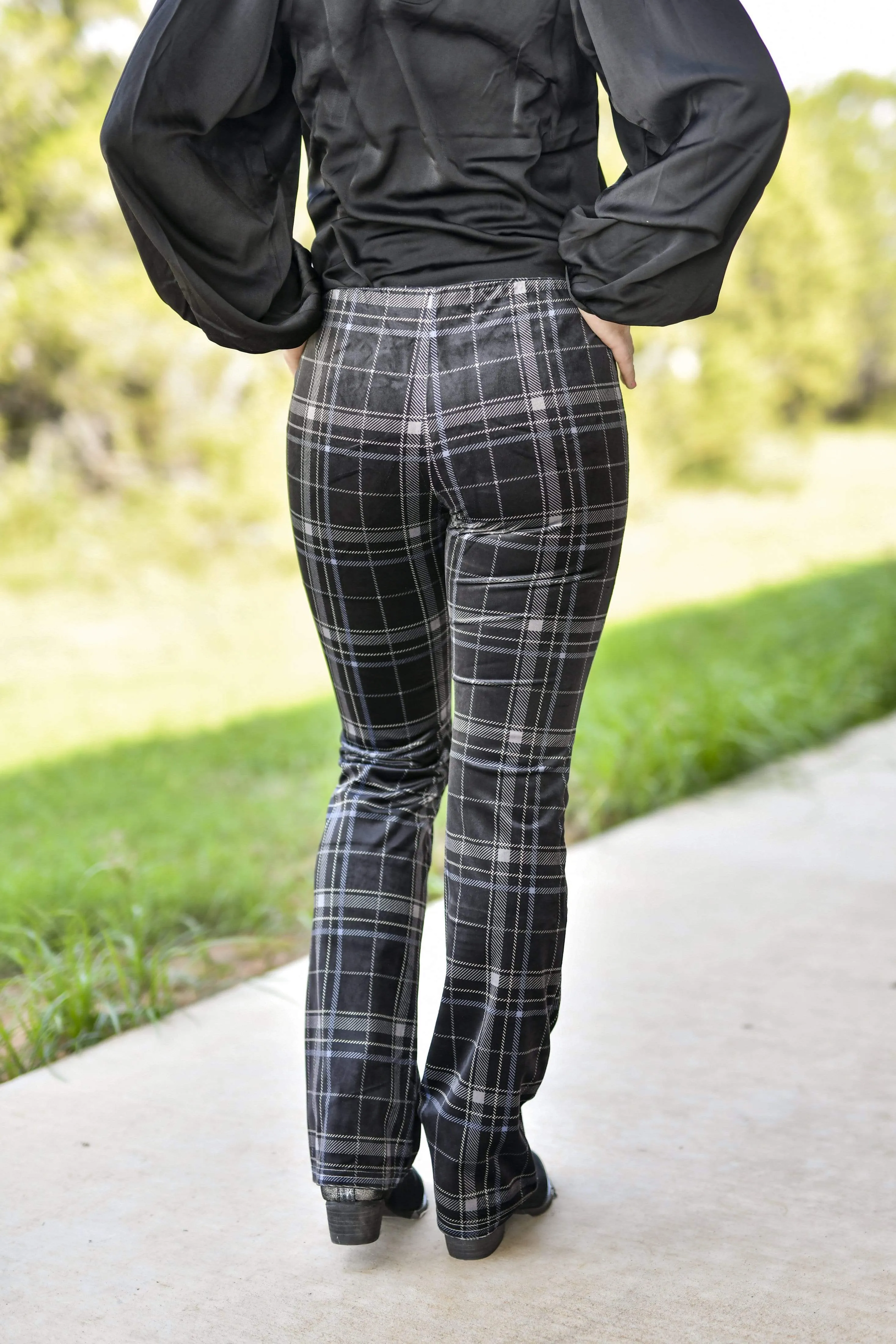 Black Plaid Stretch Pants