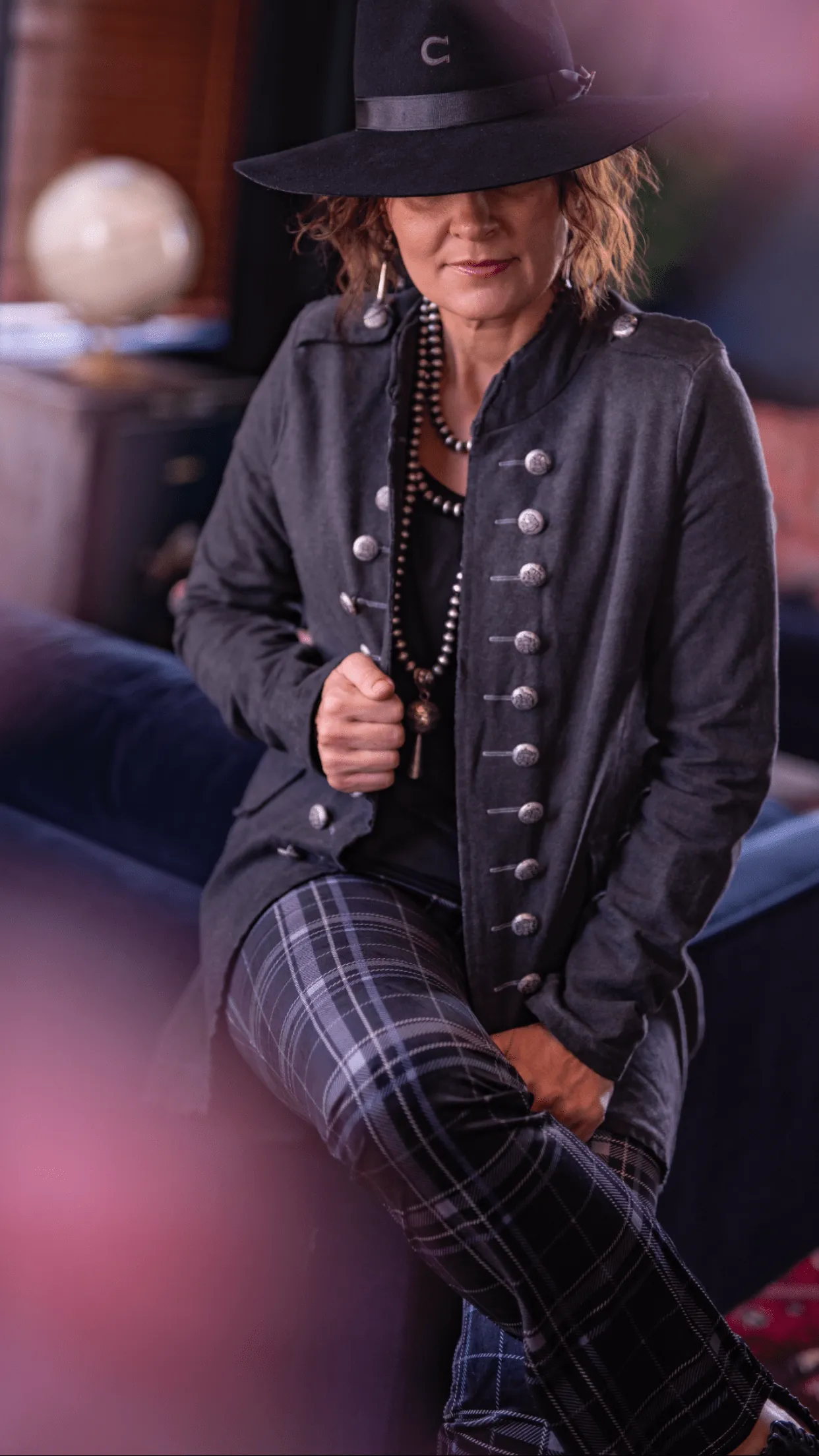 Black Plaid Stretch Pants