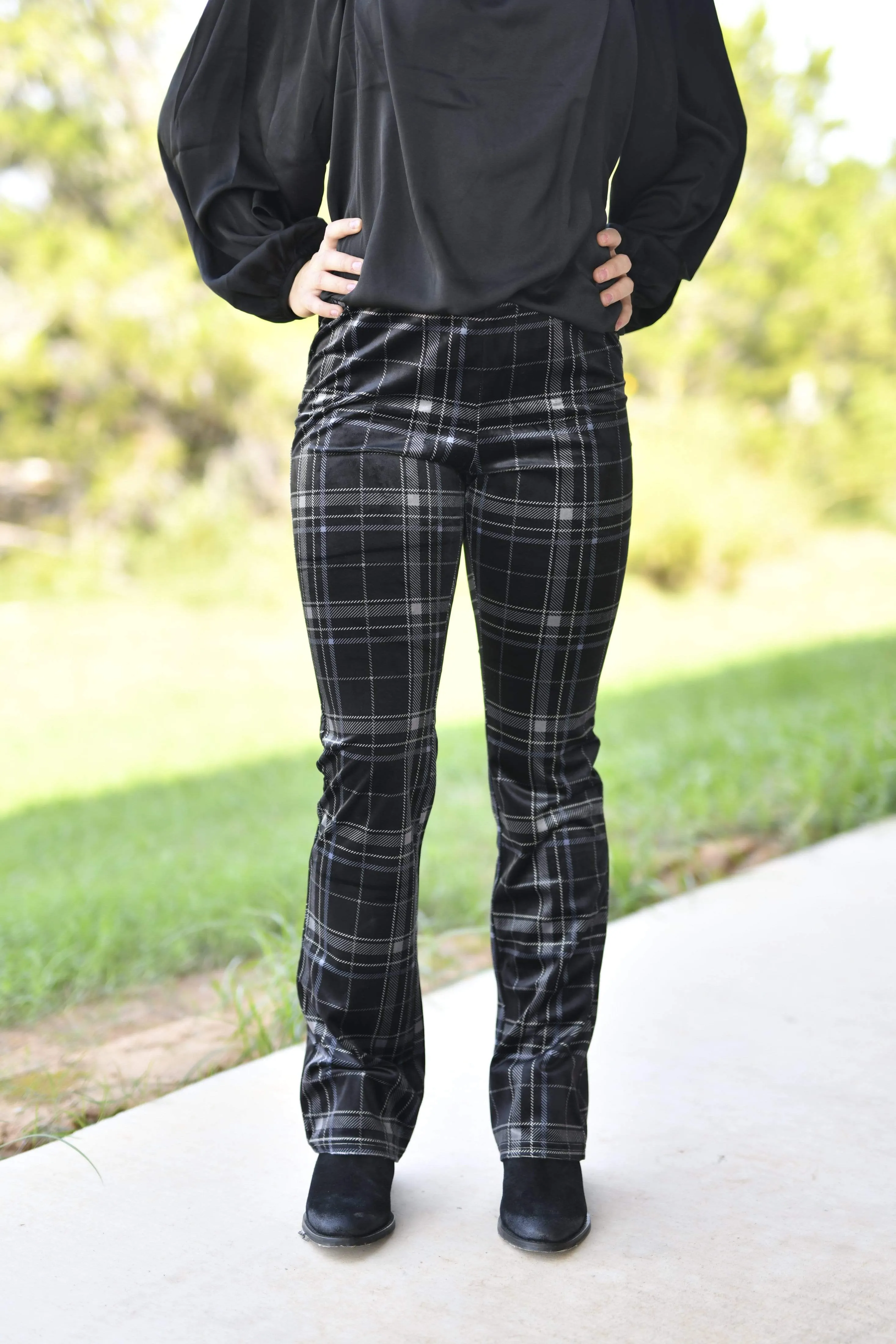 Black Plaid Stretch Pants