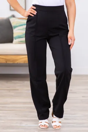 Black Pull On Stretch Dress Pants With Seam