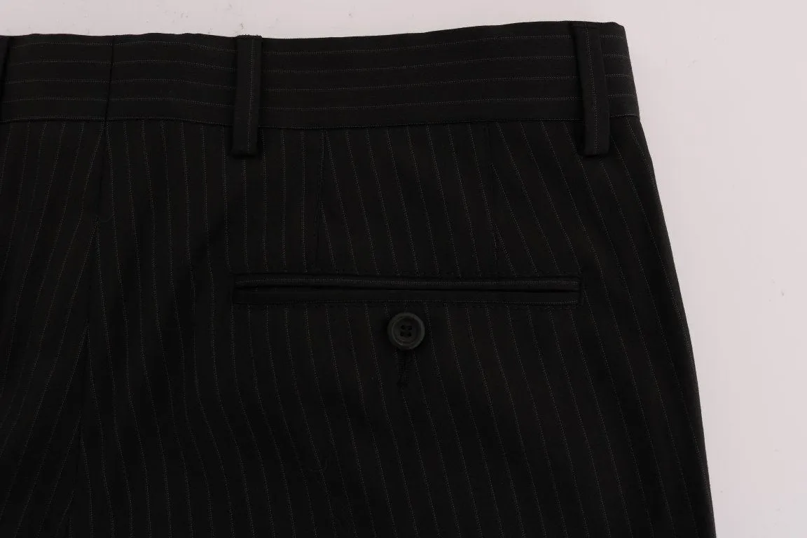 Black Striped Wool Stretch Formal Pants