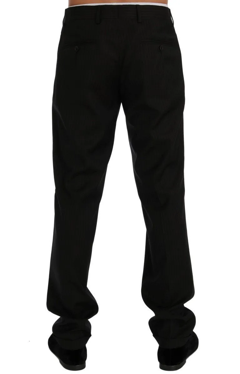 Black Striped Wool Stretch Formal Pants