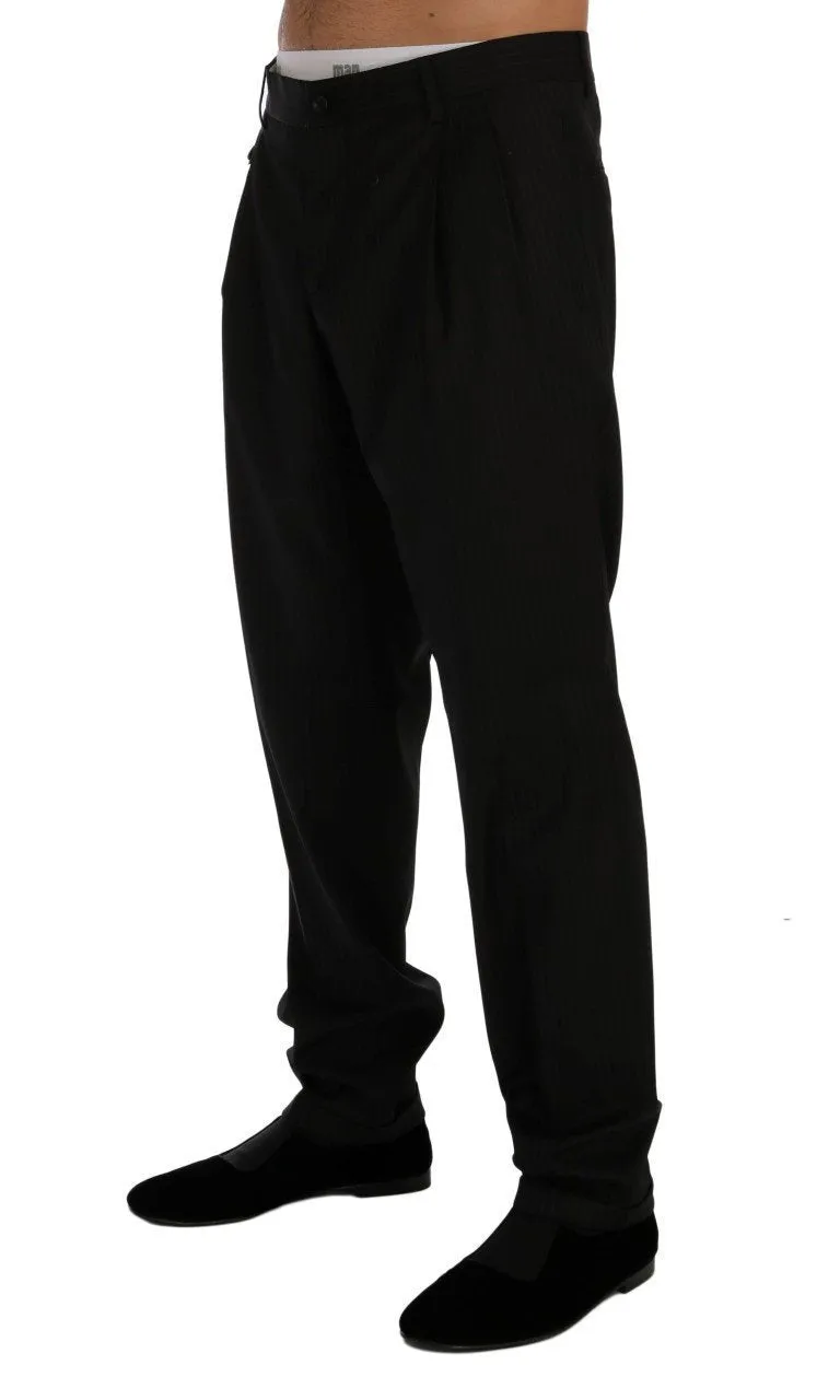 Black Striped Wool Stretch Formal Pants