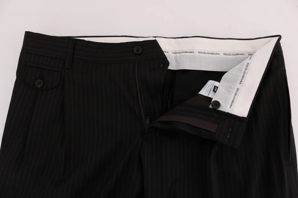 Black Striped Wool Stretch Formal Pants