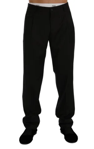 Black Striped Wool Stretch Formal Pants