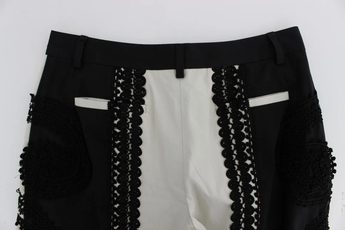 Black White Torero Stretch Capris Pants