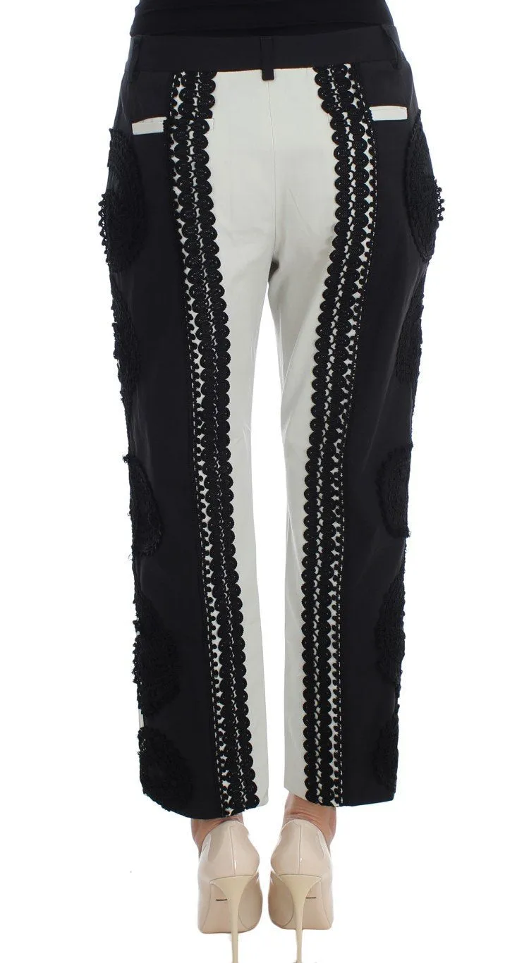 Black White Torero Stretch Capris Pants