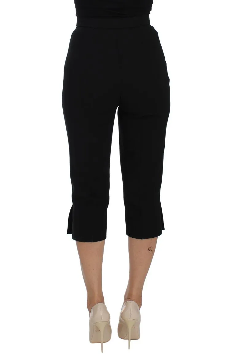 Black Wool Stretch High Waist 3/4 Pants