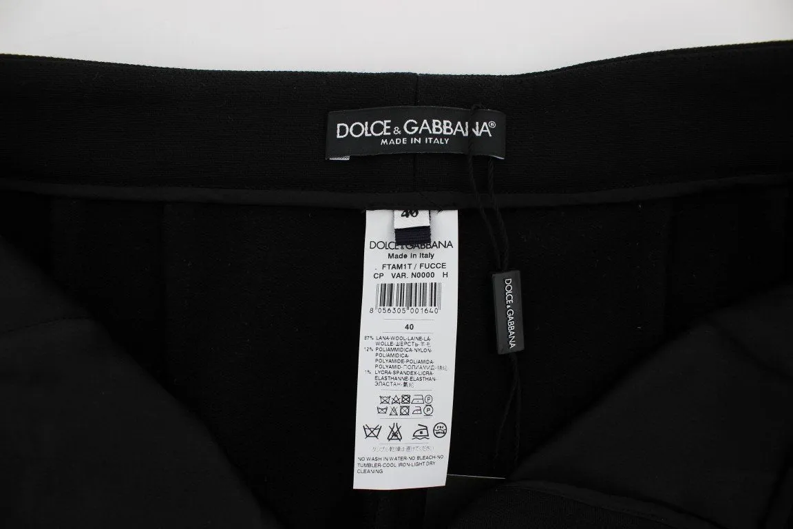 Black Wool Stretch High Waist 3/4 Pants