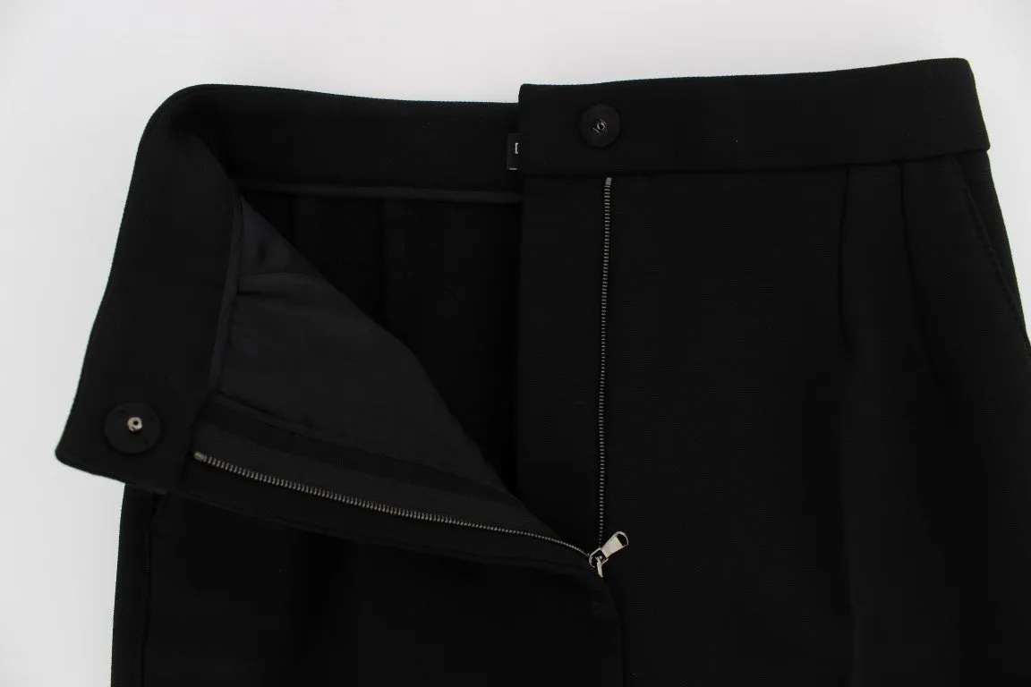 Black Wool Stretch High Waist 3/4 Pants