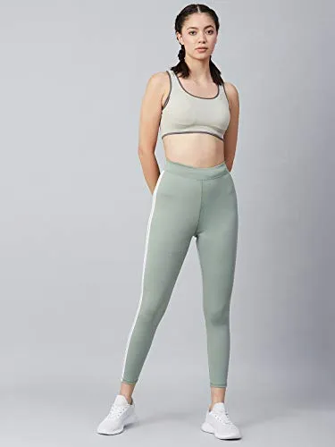 BLINKIN Women's Skinny Fit Trackpants (4443-LIGHT-GREEN-30_Light olive with white stripes_Large)
