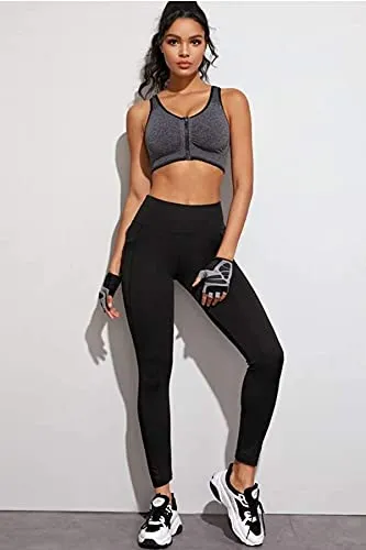 BLINKIN Women's Stretch Fit Yoga Pants & Tights with Mesh Insert & Side Pockets(2012,Color_Black,Size_2XL)