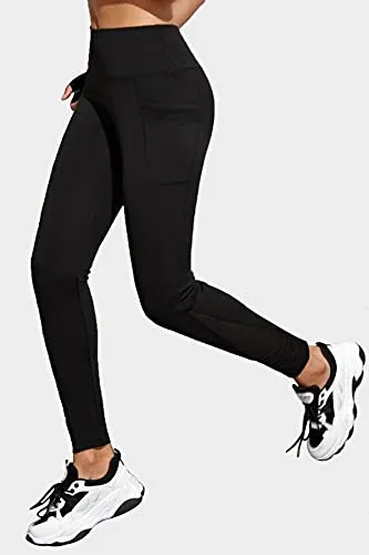 BLINKIN Women's Stretch Fit Yoga Pants & Tights with Mesh Insert & Side Pockets(2012,Color_Black,Size_2XL)