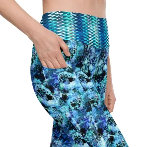 Blue and Black Splotches Leggings with pockets
