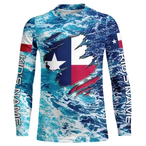 Blue sea wave ocean camo Texas flag patriot shirt Custom sun protection Kid long sleeve Shirts NQS5430