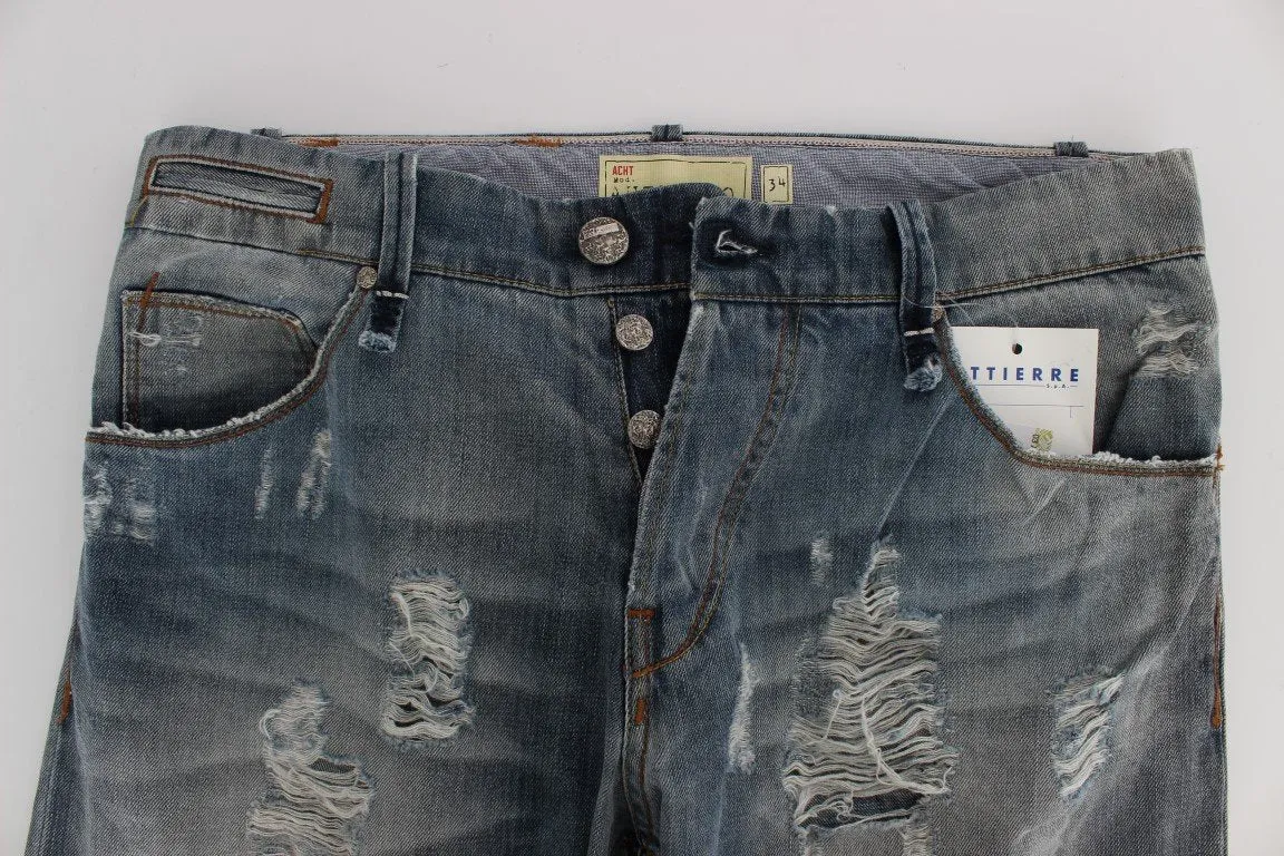 Blue Wash Torn Cotton Stretch Regular Fit Jeans