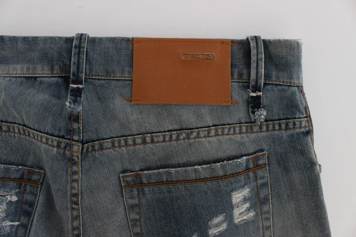 Blue Wash Torn Cotton Stretch Regular Fit Jeans