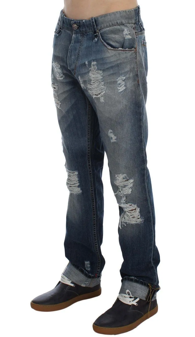 Blue Wash Torn Cotton Stretch Regular Fit Jeans