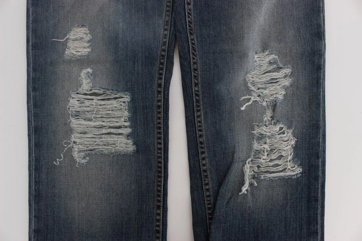 Blue Wash Torn Cotton Stretch Regular Fit Jeans
