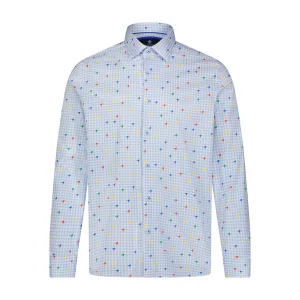 Blue White Lite Print Long Sleeve Shirt