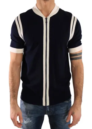 Blue White Wool Short Sleeve Sweater