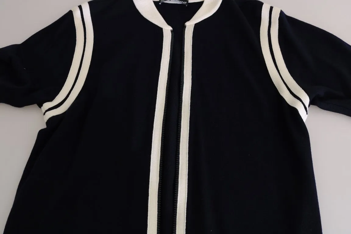 Blue White Wool Short Sleeve Sweater