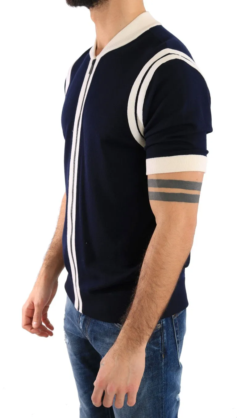 Blue White Wool Short Sleeve Sweater
