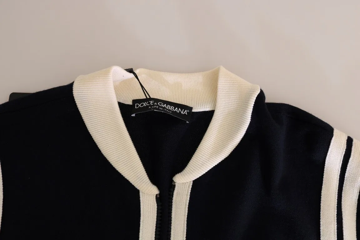 Blue White Wool Short Sleeve Sweater