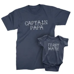 Captain Papa and First Mate - Matching T-Shirts set for Papa/Daddy/Grandpa and Children