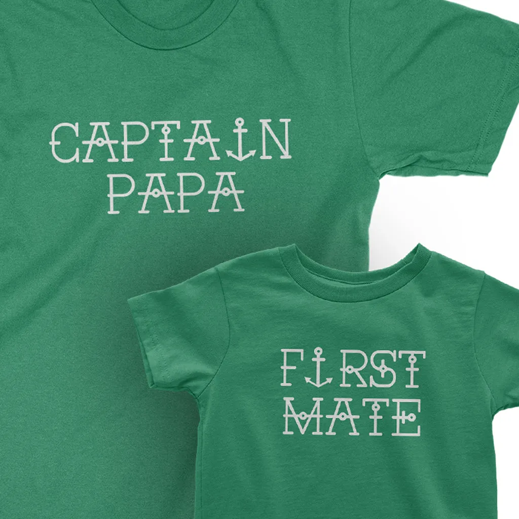 Captain Papa and First Mate - Matching T-Shirts set for Papa/Daddy/Grandpa and Children