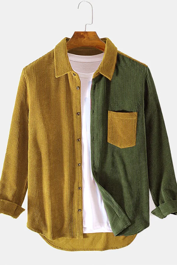 Corduroy Patchwork Long Sleeve Shirts