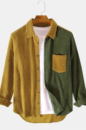 Corduroy Patchwork Long Sleeve Shirts