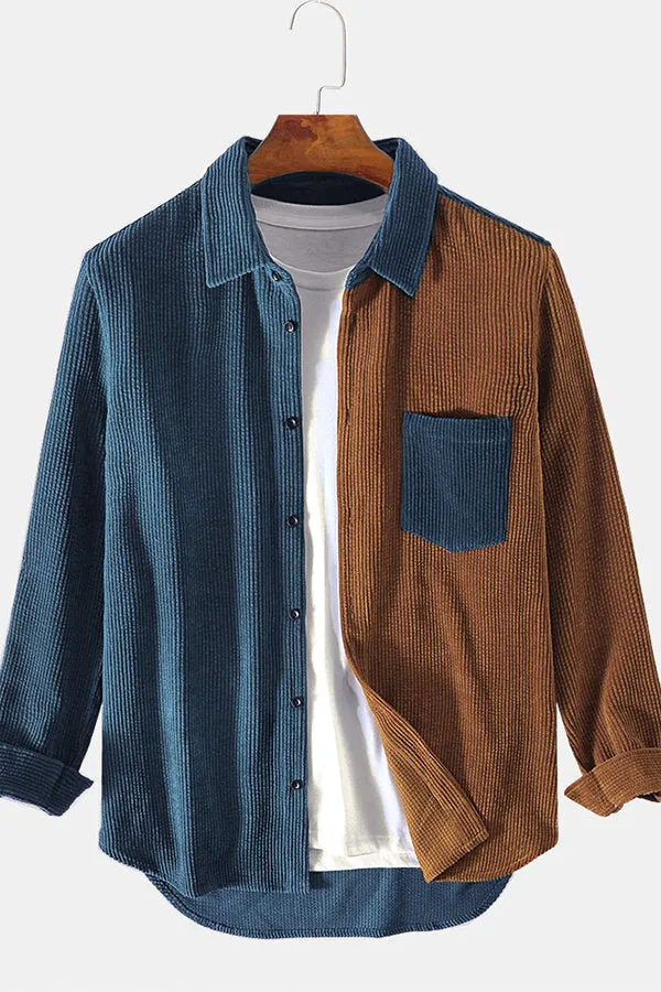 Corduroy Patchwork Long Sleeve Shirts