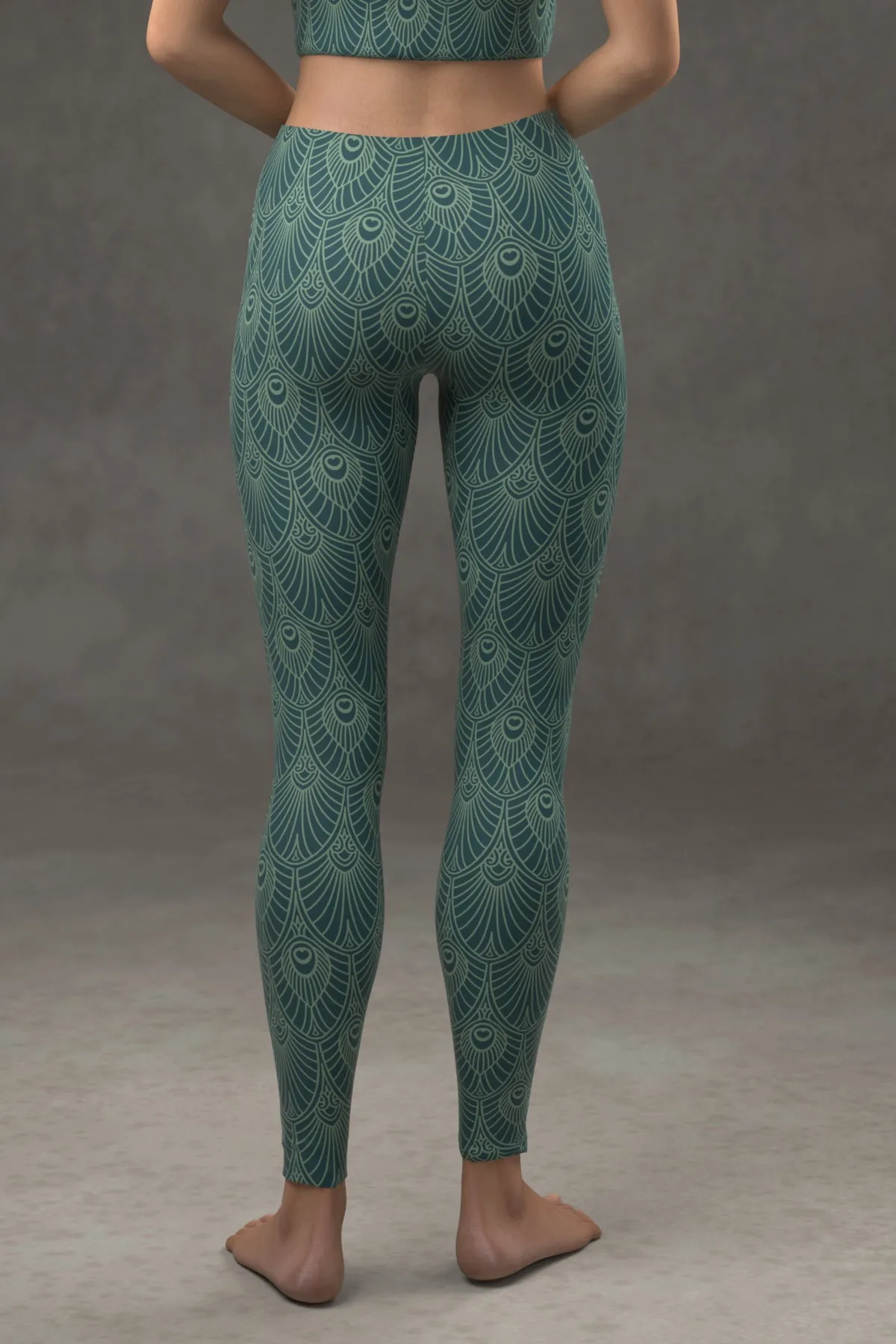 Deco Fan Leggings: Dark Teal Blue