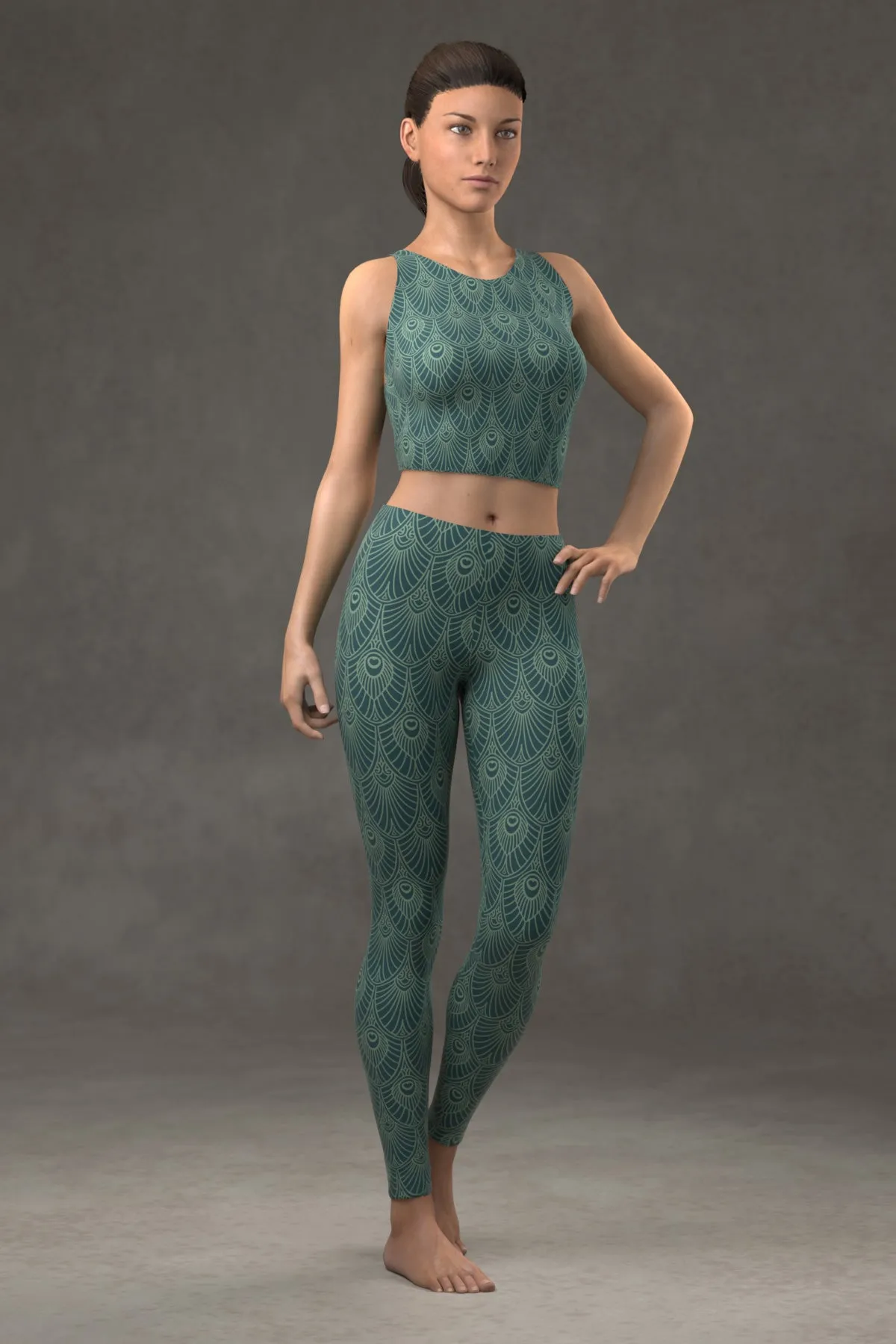 Deco Fan Leggings: Dark Teal Blue