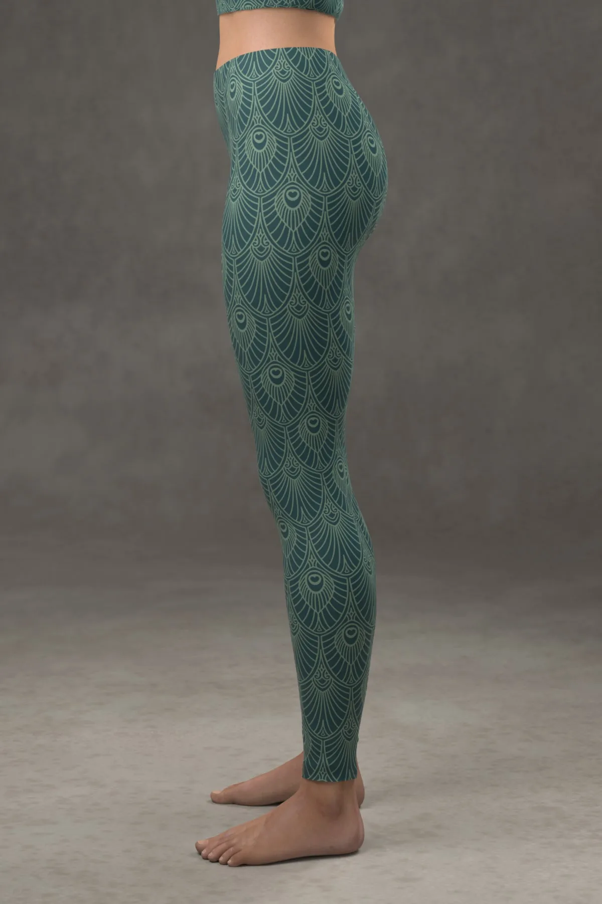Deco Fan Leggings: Dark Teal Blue