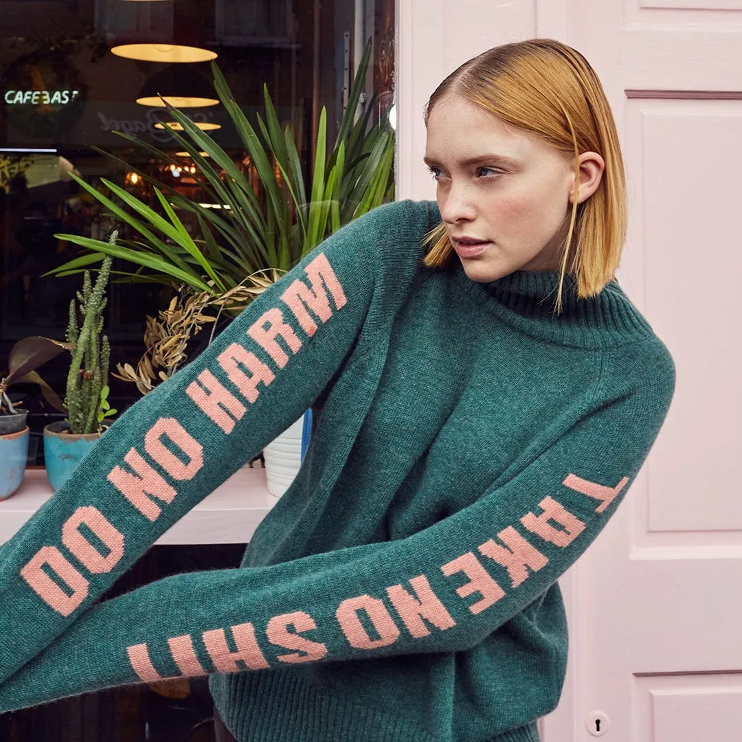 Do No Harm Take No Shit Merino Funnel Jumper in Moss