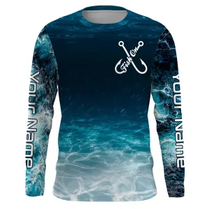 Fish on blue sea wave water camo Custom name Long sleeve, Long Sleeve Hooded NPQ848