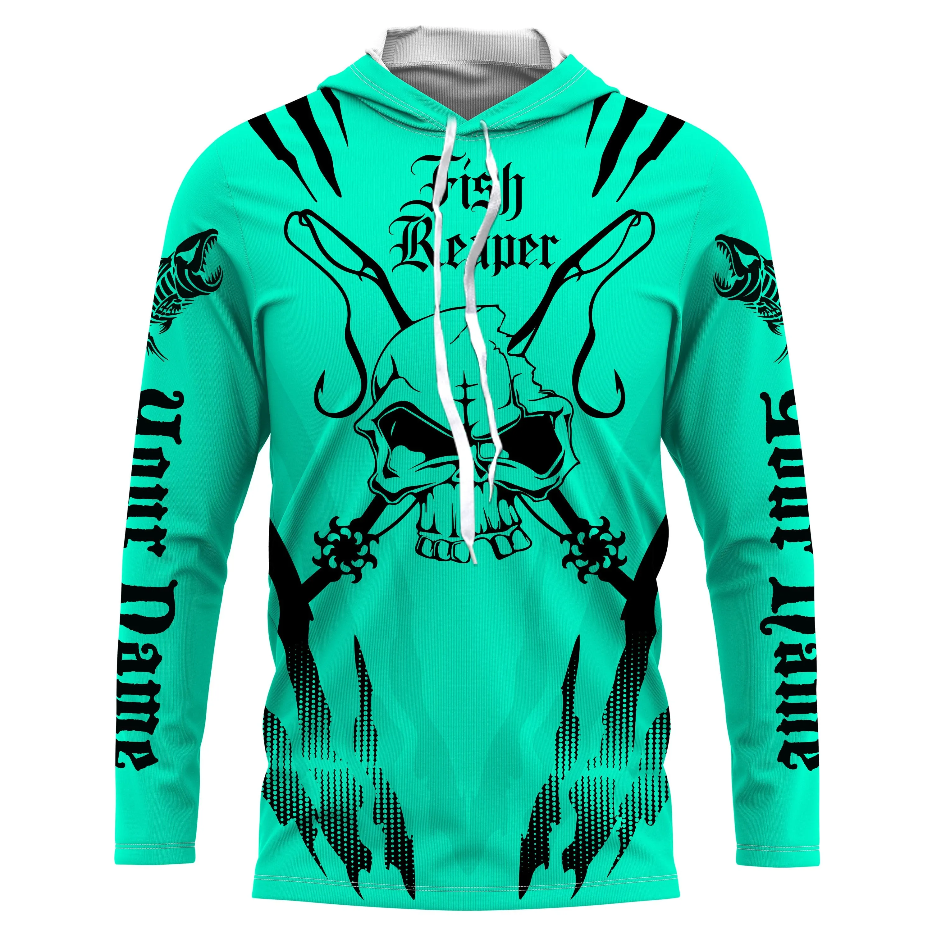 Fish reaper Custom Long Sleeve performance Fishing Shirts, Skull Fishing jerseys | mint IPHW3084